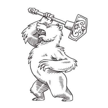 Hanedan ayı ile bir çekiç, tek renkli stil