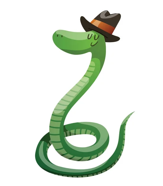 Zabawny zielony wąż czarno brązowy kapelusz — Wektor stockowy
