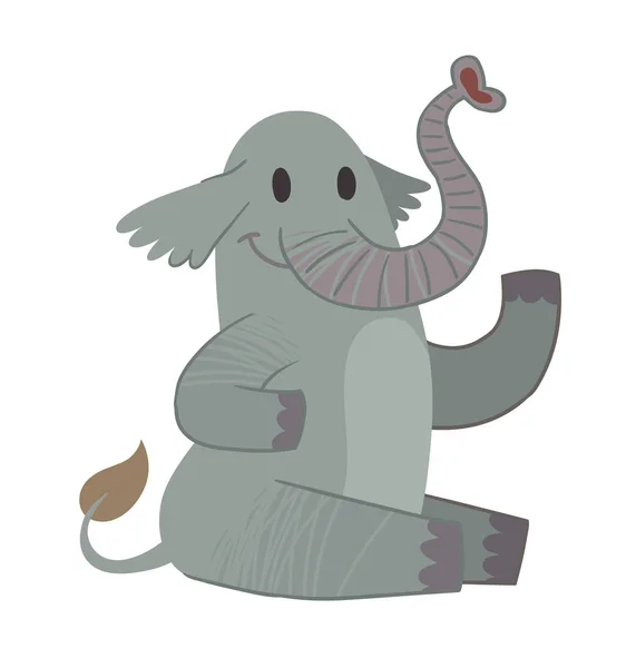 Elefante cinza engraçado sentado e sorrindo — Vetor de Stock