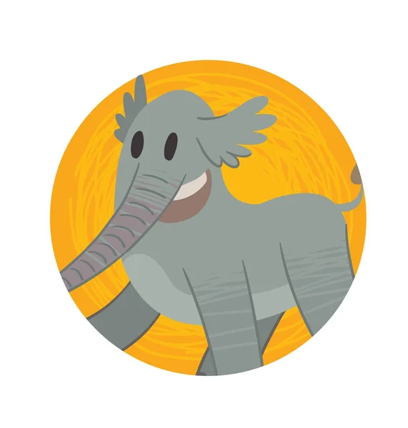 Κυκλικό πλαίσιο, αστεία γκρι ελέφαντας περπατώντας κάπου — Διανυσματικό Αρχείο