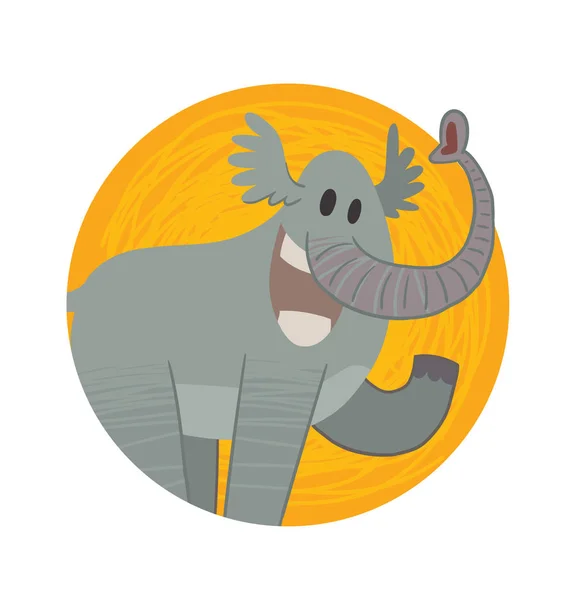 Κυκλικό πλαίσιο, αστεία γκρι ελέφαντας κουνώντας το πόδι του — Διανυσματικό Αρχείο