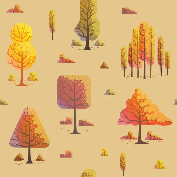 Beige seamless pattern with different trees — Stock Vector