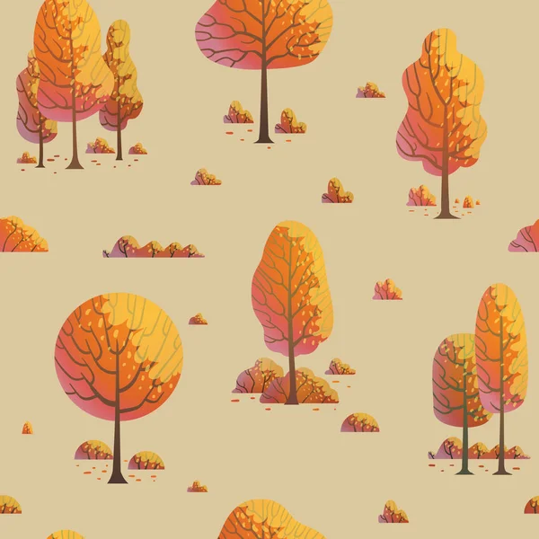 Beige seamless pattern with different orange trees — Stock Vector