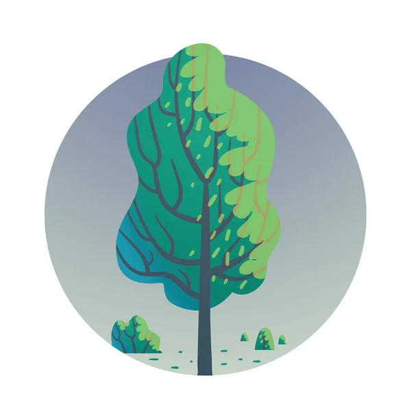 Kulaté modré popisek, jasně zelený strom — Stockový vektor