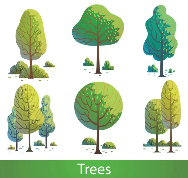 ชุดต้นไม้สีเขียวที่แตกต่างกัน — ภาพเวกเตอร์สต็อก