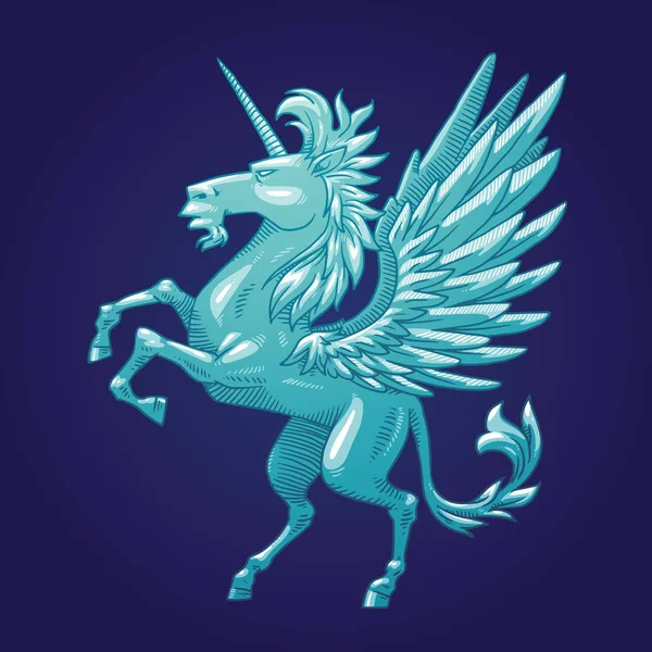 Heraldický jednorožec s křídly, barevný obraz — Stockový vektor