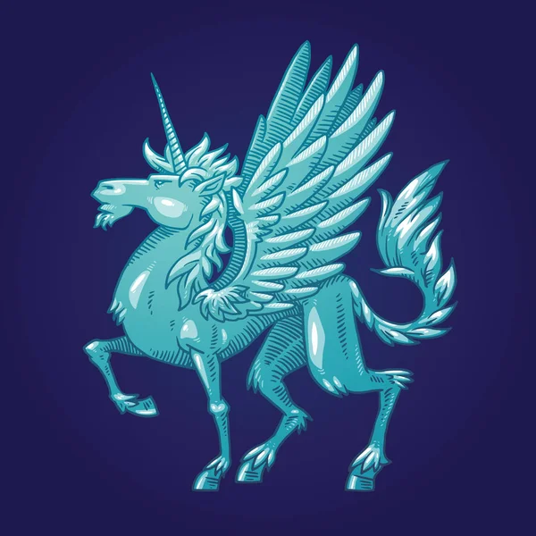 Unicorno araldico con le ali girare a sinistra, immagine a colori — Vettoriale Stock