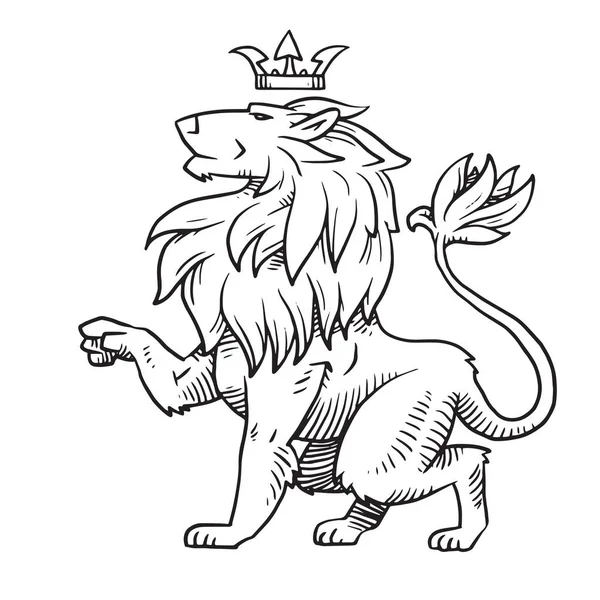 Геральдический лев с короной на голове, монохромный стиль — стоковый вектор
