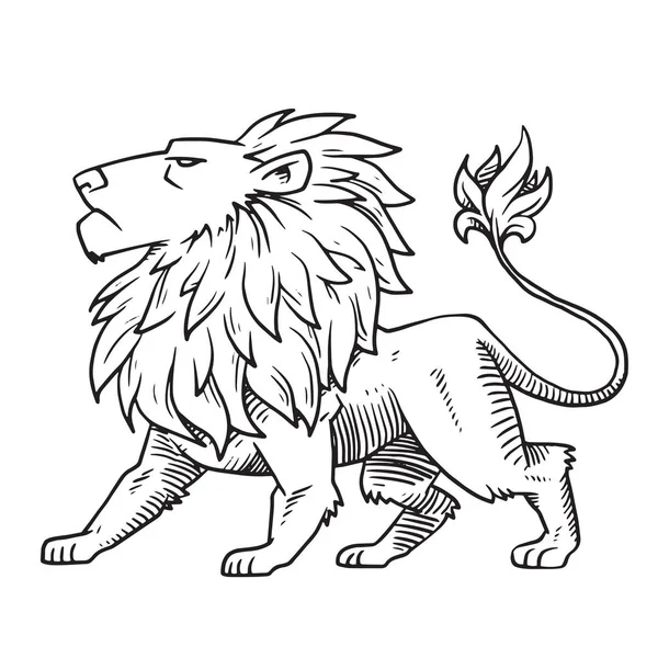 Геральдический лев смотрит влево, монохромный стиль — стоковый вектор