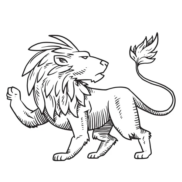 Геральдический лев оглядывается за спину, в монохромном стиле — стоковый вектор