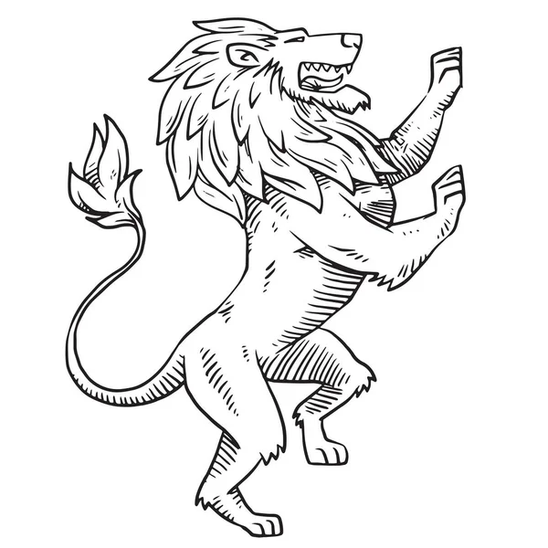 Геральдический лев поворачивает направо, монохромный стиль — стоковый вектор