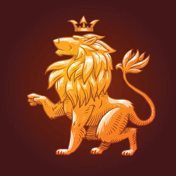 Lion héraldique avec une couronne sur la tête, image couleur — Image vectorielle