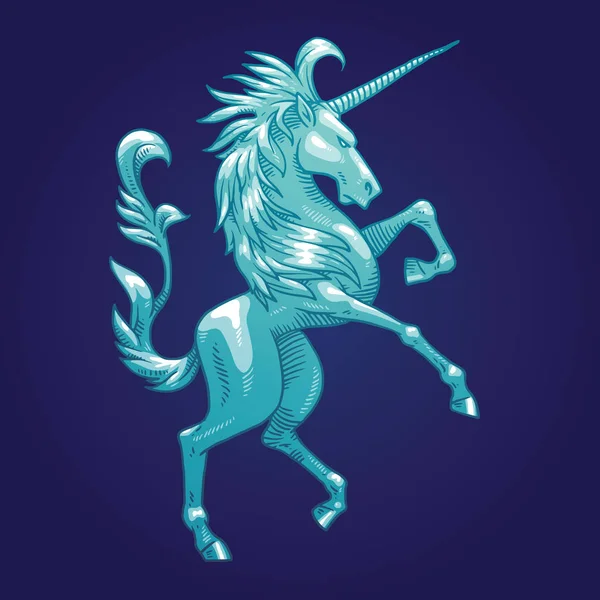 Unicorno araldico girare a destra, immagine a colori — Vettoriale Stock