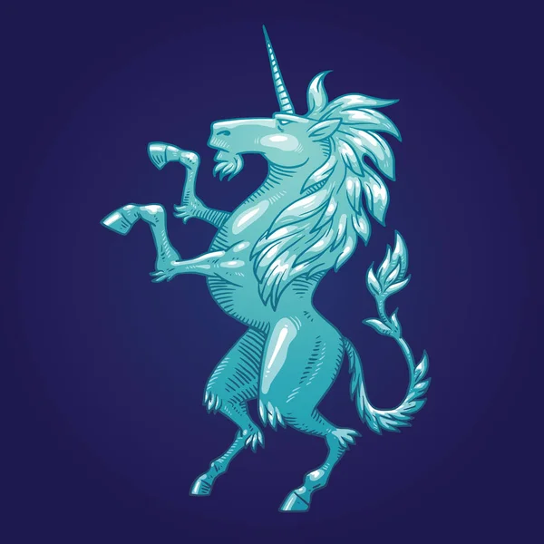 Unicorno araldico formidabile girare a sinistra, immagine a colori — Vettoriale Stock