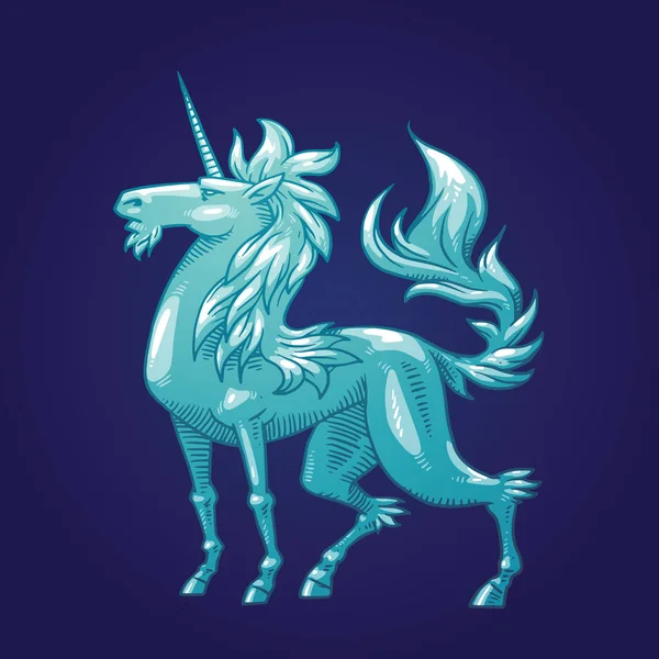 Unicorno araldico guardando a sinistra, immagine a colori — Vettoriale Stock