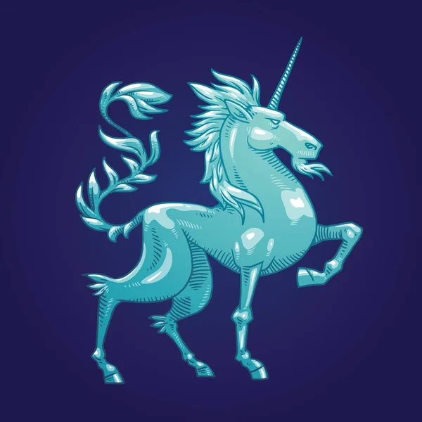 Heraldic unicorn în căutarea spre dreapta, imagine de culoare — Vector de stoc