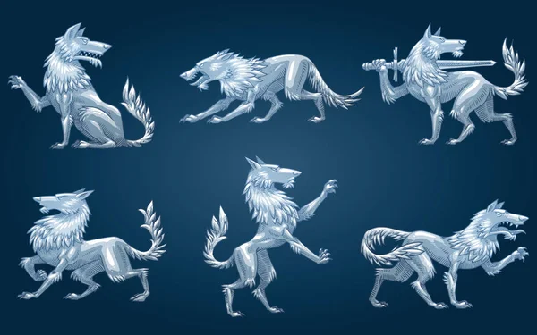 6 紋章オオカミ、カラー画像の設定 — ストックベクタ