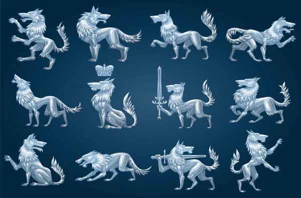 12 紋章オオカミ、カラー画像の設定 — ストックベクタ