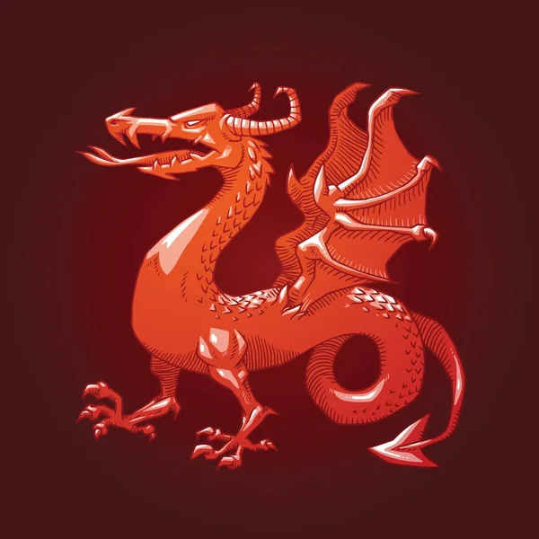 सांप शरीर के साथ हेराल्डिक ड्रैगन बाएं मुड़ें, रंग छवि — स्टॉक वेक्टर