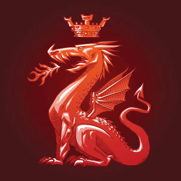 Dragon héraldique avec une couronne, image couleur — Image vectorielle