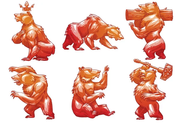 Altı hanedan ayılar, renkli görüntü kümesi — Stok Vektör