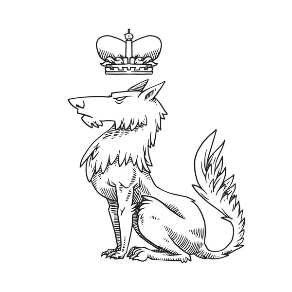 Heraldiska varg med en krona, svartvit stil — Stock vektor