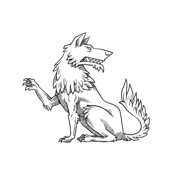 Heraldiska wolf sitter och ser bakom hans rygg, monokrom st — Stock vektor