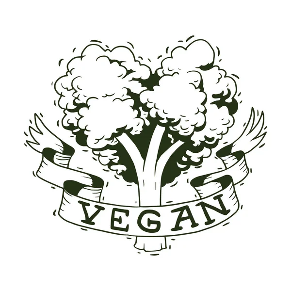 Vegan emblem, broccoli, monochrome style