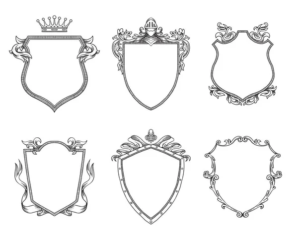 Uppsättning av heraldiska sköldar, streckat — Stock vektor