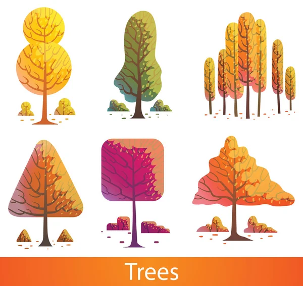 Conjunto de diferentes árboles amarillos, naranjas, rojos — Archivo Imágenes Vectoriales