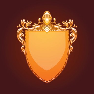 Bir şövalyenin kask ve bukleler, renkli görüntü ile hanedan kalkan