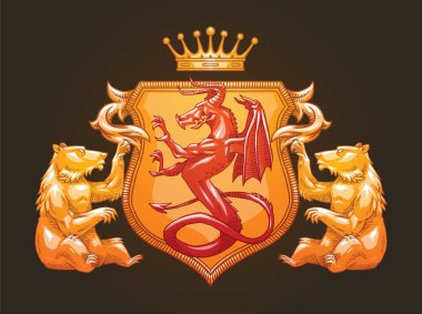Dragon ve ayılar, renkli görüntü ile hanedan kalkan