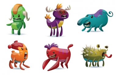 Şirin farklı renkli canavarlar kümesi