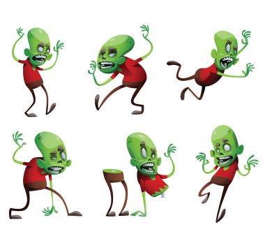 Altı komik yeşil zombi kümesi