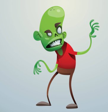 Omzunun üzerinden bakarak komik yeşil zombi