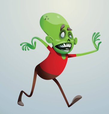 Sağa doğru yürüyüş ve gülümseyen komik yeşil zombi