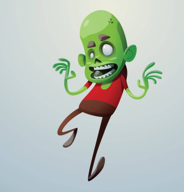 Bir yerde çalışan komik yeşil zombi