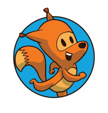 Yuvarlak kare şirin turuncu fox ile çalışan hayvanlar