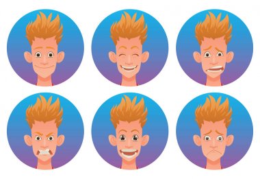 Genç çocuğun yüz duygularla yuvarlak çerçeve kümesi