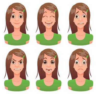 Genç kadın yüz duygular kümesi