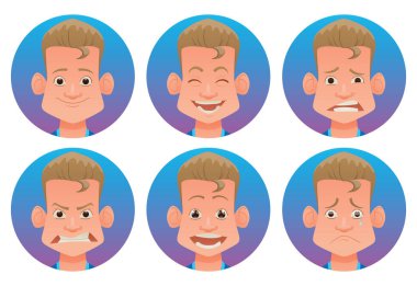 Küçük çocuğun yüz duygularla yuvarlak çerçeve kümesi