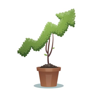 Yeşil bonsai ağacı, grafik yukarı ok