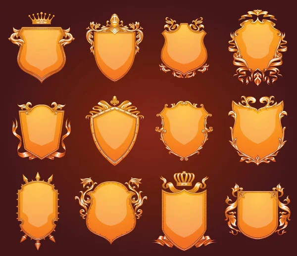 Set de doce escudos heráldicos, imagen en color — Archivo Imágenes Vectoriales