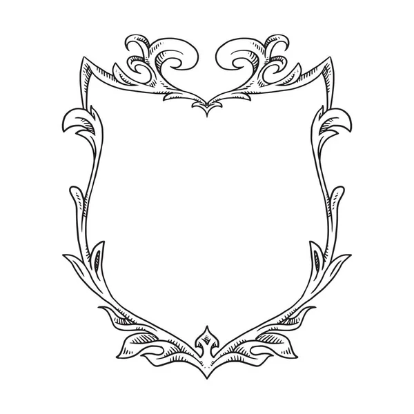 Геральдичний щит з листям, лінійне мистецтво — стоковий вектор