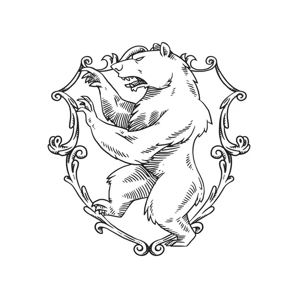 Escudo heráldico com urso vire à esquerda, arte de linha — Vetor de Stock