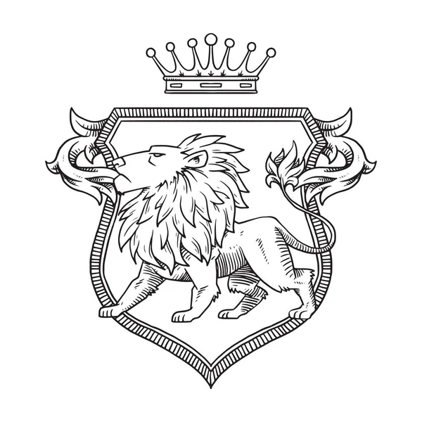 Escudo heráldico con león mirando a la izquierda, línea de arte — Vector de stock
