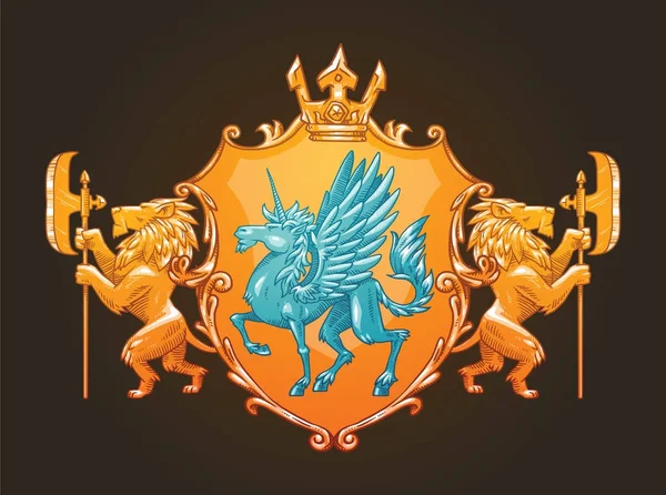 Tek boynuzlu at ve Aslanlar, renkli görüntü ile hanedan kalkan