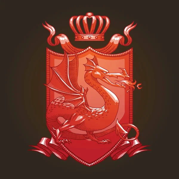 Escudo heráldico com dragão olhando para a direita, imagem de cor — Vetor de Stock