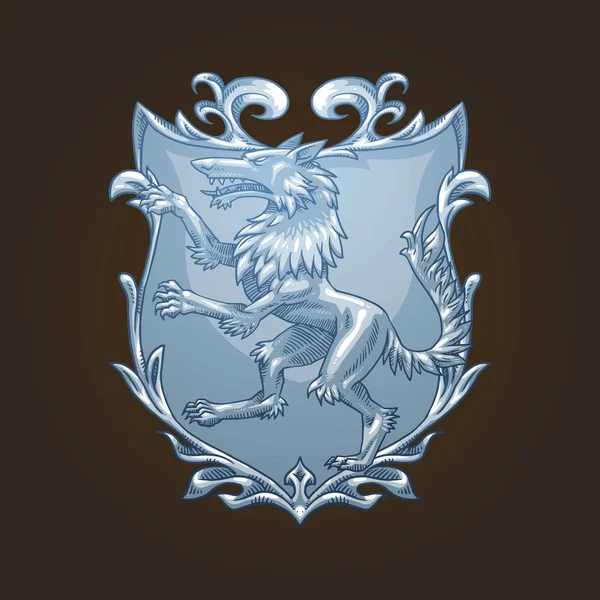 Escudo heráldico con lobo gire a la izquierda, imagen en color — Vector de stock