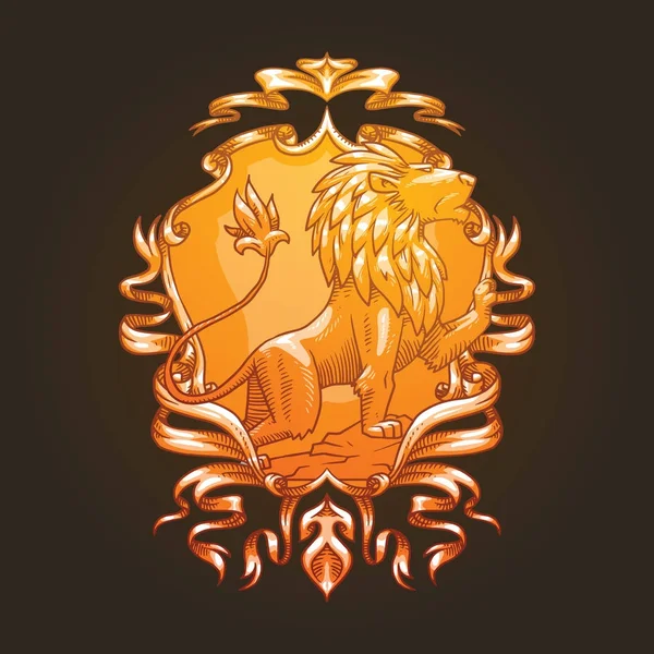 Escudo heráldico con león mirando a la derecha, imagen en color — Vector de stock